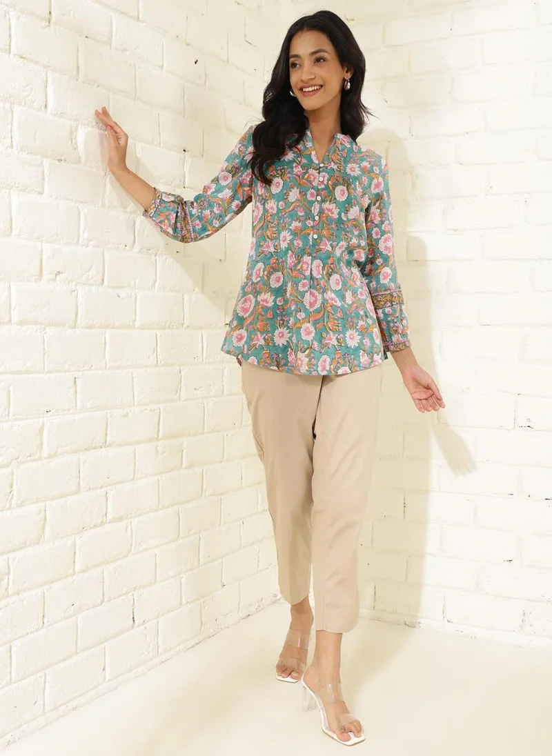 Fabindia Blue Cotton Printed Tunic