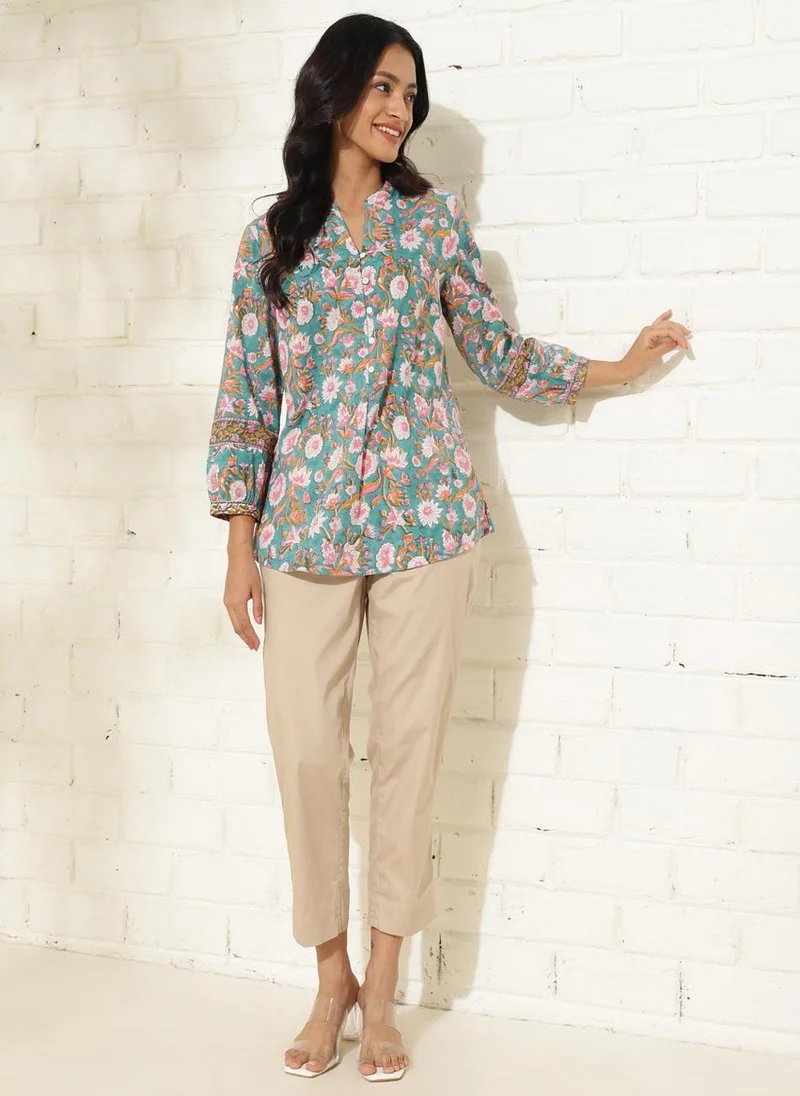 Fabindia Blue Cotton Printed Tunic