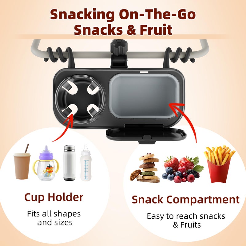 KingKam Universal Stroller Snack Tray, Compatible with Nuna Uppababy Mockingbird, Stroller Snack Tray Attachment with Cup Holder, Detachable Silicone Tray for Easy Clean, Toddler Snacking On The Go - Image 2
