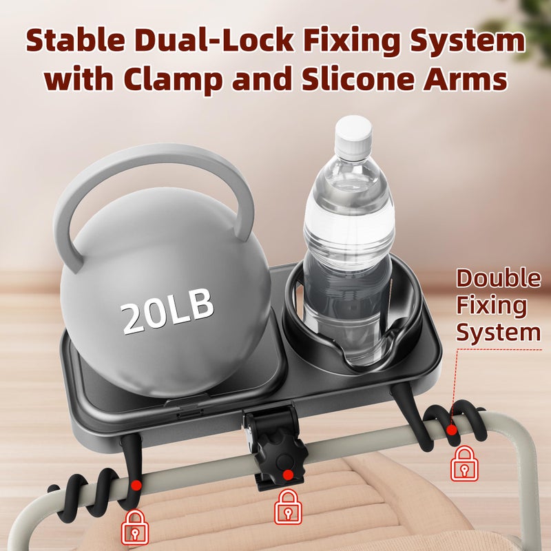 KingKam Universal Stroller Snack Tray, Compatible with Nuna Uppababy Mockingbird, Stroller Snack Tray Attachment with Cup Holder, Detachable Silicone Tray for Easy Clean, Toddler Snacking On The Go - Image 4