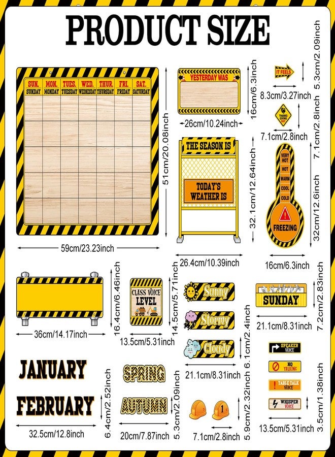 Funrous 87 Pcs Construction Classroom Calendar Set Bulletin Board Decorations with Weather Season Months Weeks Days Under Construction Theme Chart School Calendar for Classroom Elementary Preschool - Image 2