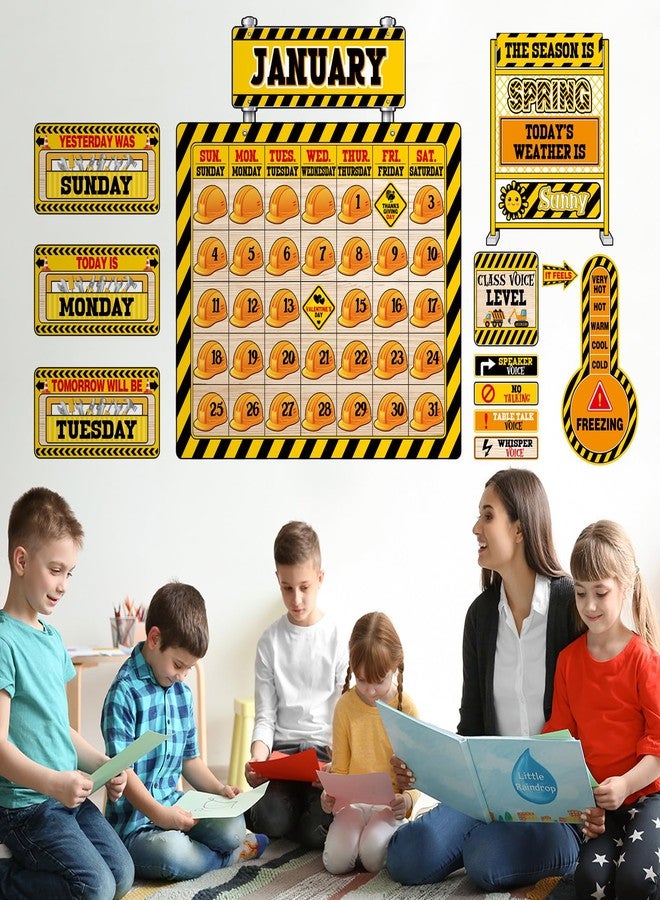 Funrous 87 Pcs Construction Classroom Calendar Set Bulletin Board Decorations with Weather Season Months Weeks Days Under Construction Theme Chart School Calendar for Classroom Elementary Preschool - Image 5