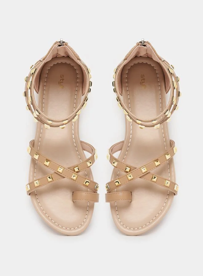 Styli Rhinestone Embellished Flat Sandals