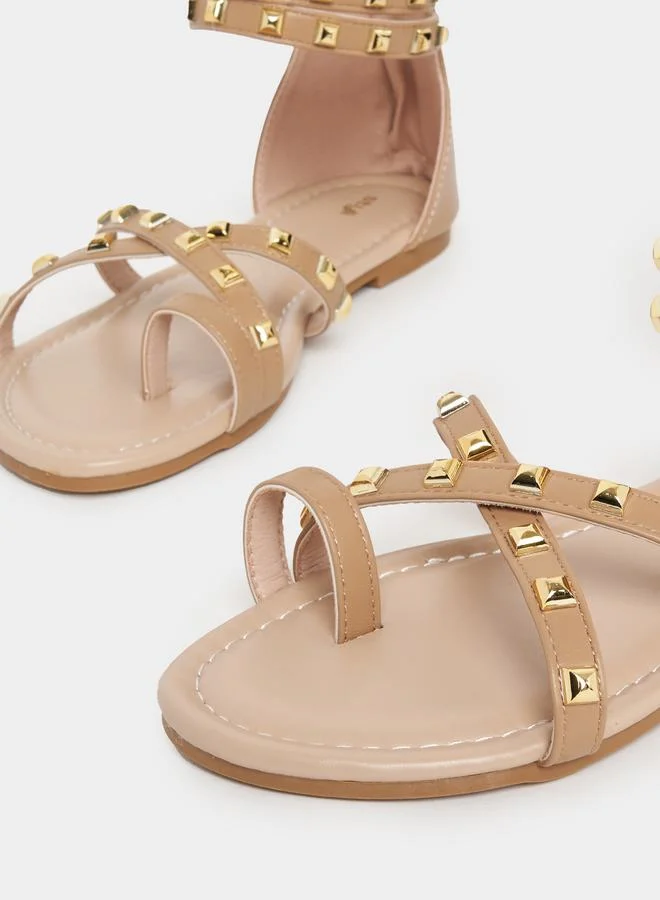 Styli Rhinestone Embellished Flat Sandals