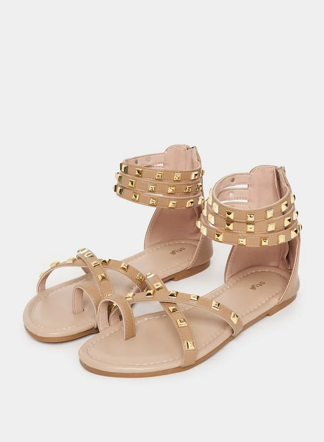Styli Rhinestone Embellished Flat Sandals
