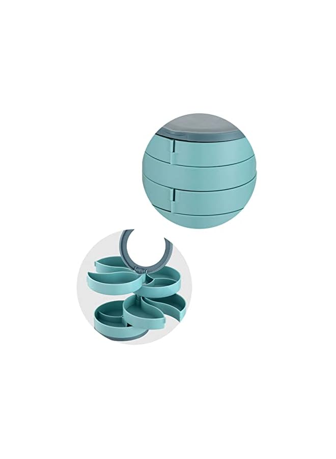 IAF Box, 4 Layer Rotating Jewelry Organizer Storage Box, Earring Holder Travel Jewelry Case Small Necklaces Ring Jewelry Box Organizer Tray with Mirror, Blue - Image 3