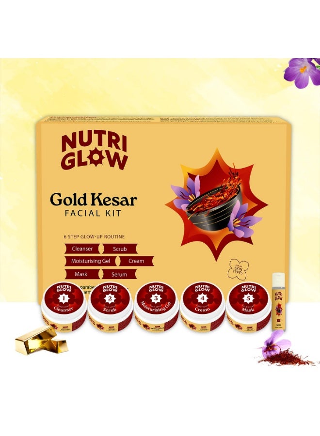 NutriGlow Gold Kesar Facial Kit for Glowing Skin, 6-Step Facial Kit for Women, With Turmeric & Saffron Extracts, At-Home facial, 250g + 10ml - Image 2
