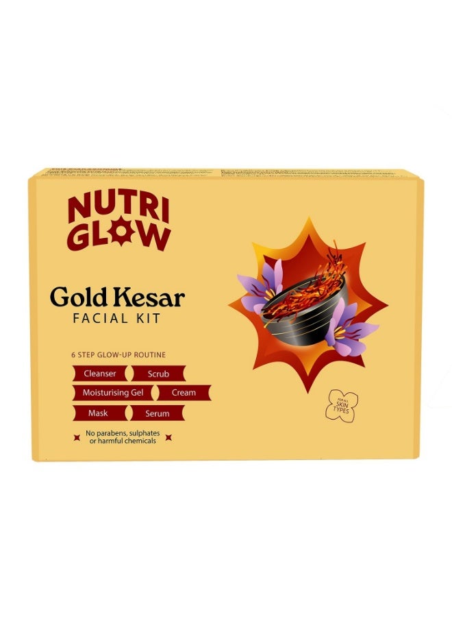 NutriGlow Gold Kesar Facial Kit for Glowing Skin, 6-Step Facial Kit for Women, With Turmeric & Saffron Extracts, At-Home facial, 250g + 10ml - Image 1