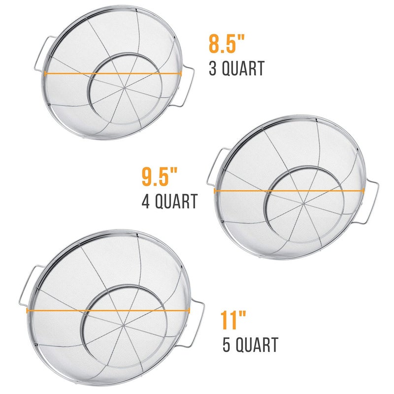 U.S. Kitchen Supply - 3 Piece Colander Set - Stainless Steel Mesh Strainer Net Baskets with Handles & Resting Base - 11" 5 Quart, 9.5" 4 Quart and 8.5" 3 Quart - Strain, Drain, Rinse, Steam or Cook - Image 4