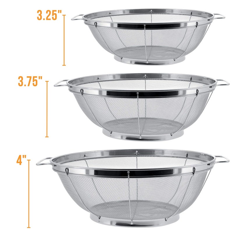 U.S. Kitchen Supply - 3 Piece Colander Set - Stainless Steel Mesh Strainer Net Baskets with Handles & Resting Base - 11" 5 Quart, 9.5" 4 Quart and 8.5" 3 Quart - Strain, Drain, Rinse, Steam or Cook - Image 3