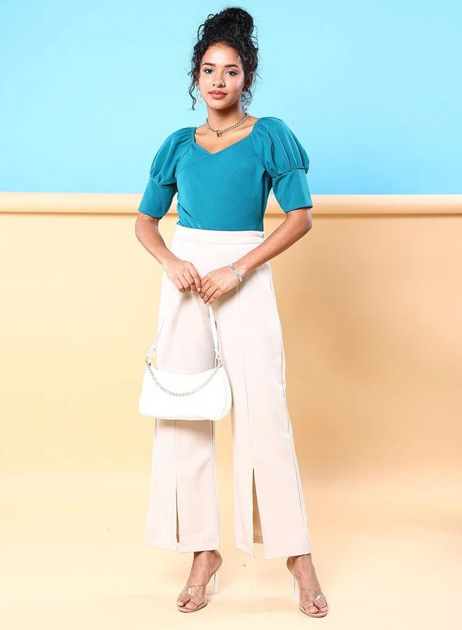 Freehand  Freehand Women Turquoise Puff Sleeve Top for Women | Best Price UAE