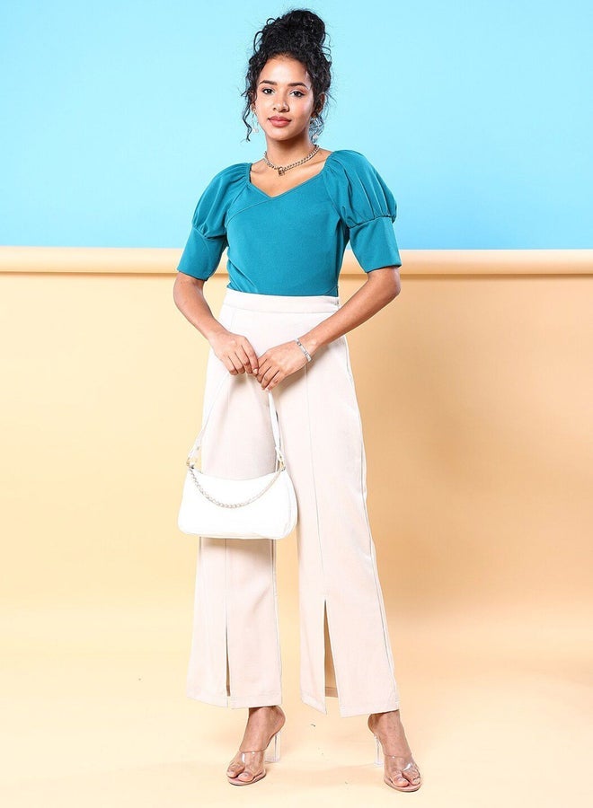 Freehand Women Turquoise Puff Sleeve Top - Image 4