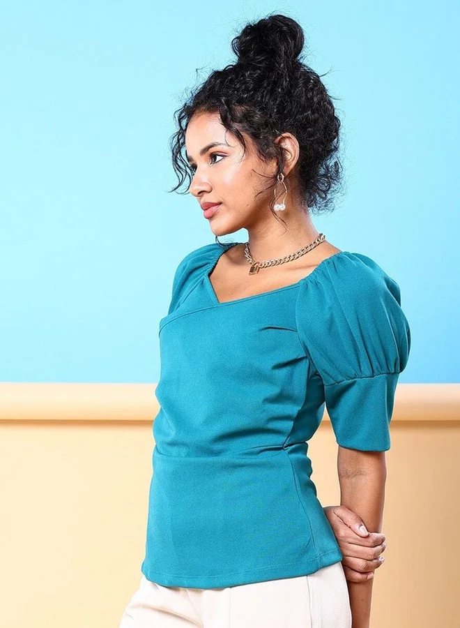 Freehand  Freehand Women Turquoise Puff Sleeve Top for Women | Best Price UAE