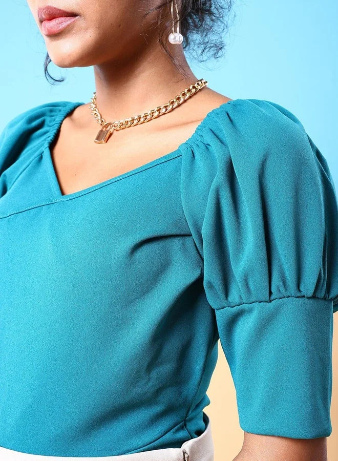 Freehand Freehand Women Turquoise Puff Sleeve Top