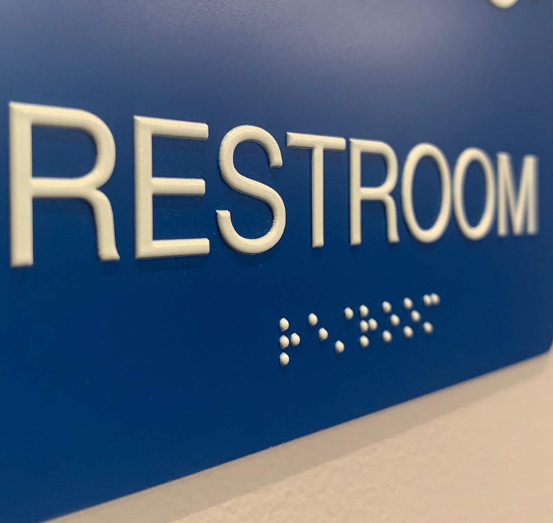 NapTags ADA Compliant Restroom Signs with Braille, 6" x 8", Handicap Restroom, Blue - Image 3