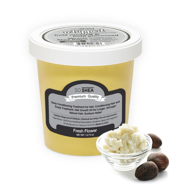 SoShea Whipped Shea Butter Fresh Flower - Nourishes, Moisturizes & Renews | 100% African Pure Shea Butter | Cold-Pressed & Cold-Processed | No Dyes & Parabens | Vegan | 11.50oz / 326g - Image 1