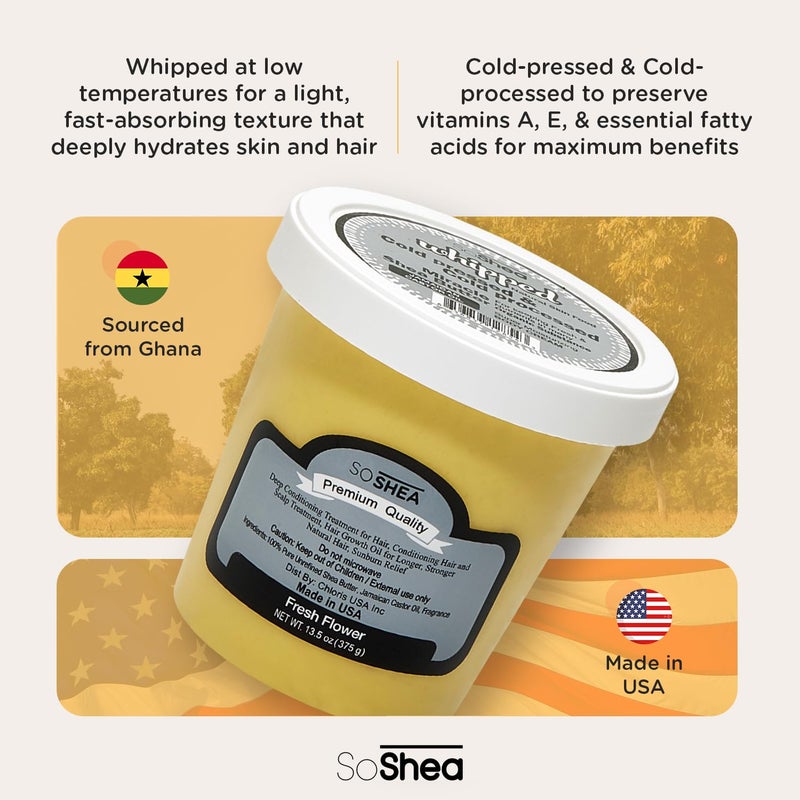 SoShea Whipped Shea Butter Fresh Flower - Nourishes, Moisturizes & Renews | 100% African Pure Shea Butter | Cold-Pressed & Cold-Processed | No Dyes & Parabens | Vegan | 11.50oz / 326g - Image 2