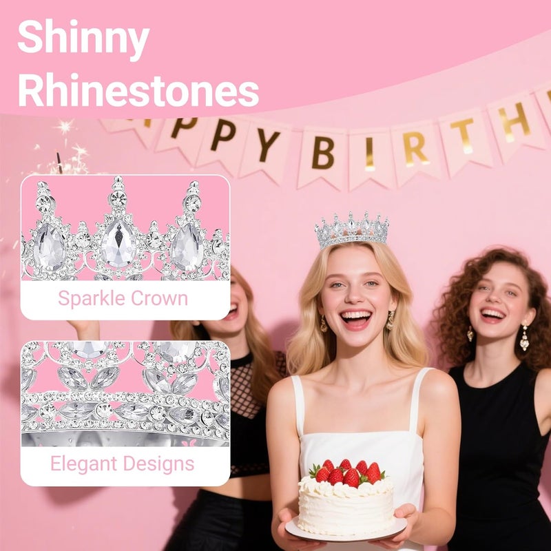 Papoopy Crown for Women, Queen Crown Tiara for Princess Party (Silver) - Image 5