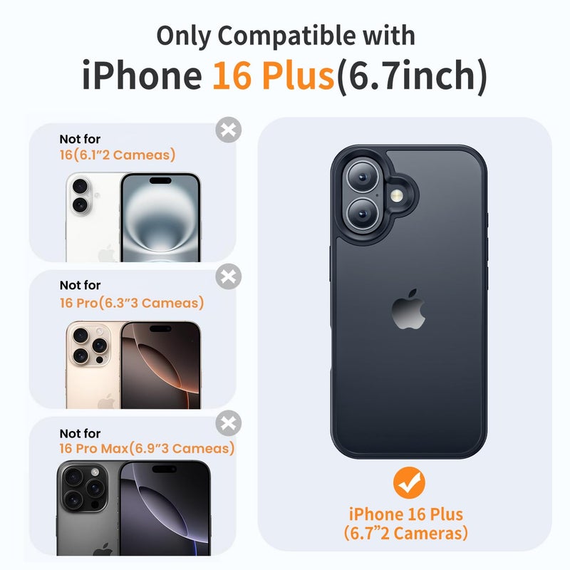 Yriklso for iPhone 16 Plus Phone Case, Shockproof for iPhone 16 Plus Case, Military Grade Drop Protection, Protective Hard Back Slim Translucent Case, Black - Image 2