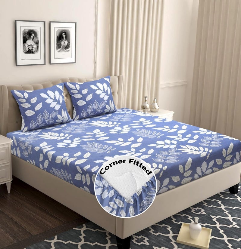 BSB HOME Premium Cotton All Round Elastic Fitted Bedsheets with 2 Pillow Covers | Double Bed with Longlasting 180 TC Supersoft Wrinklefree | for 78x72+10 Mattress (Floral, Light Grey) - Image 1