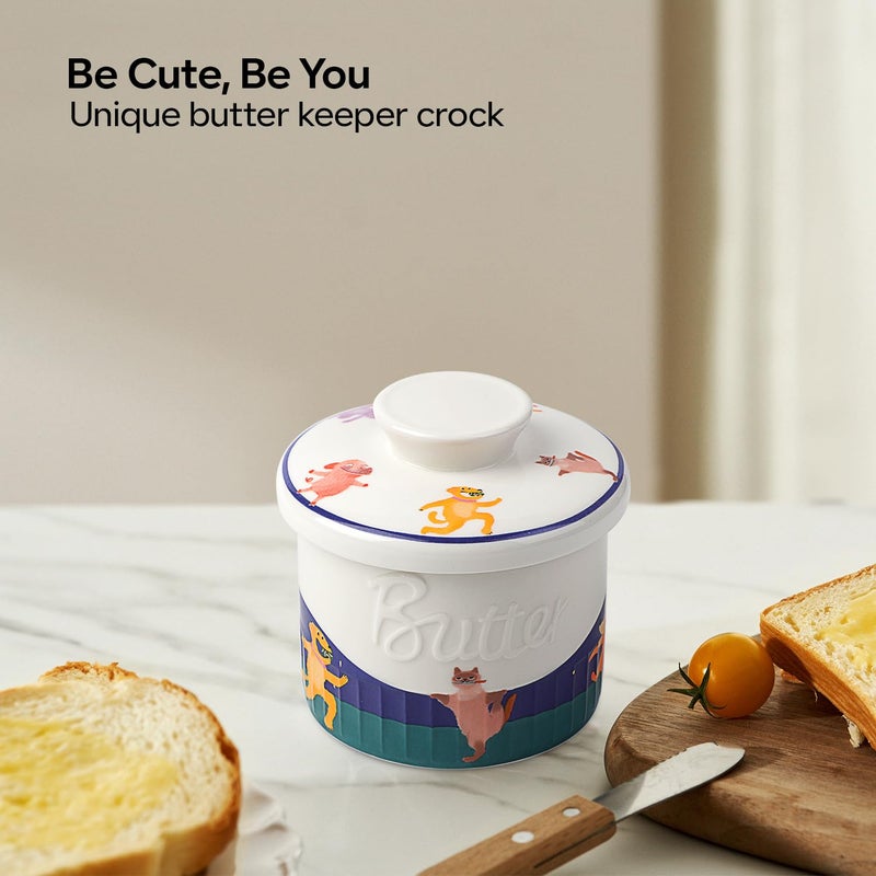 Toptier Butter Crock for Counter With Water Line, On Demand Spreadable Butter, Ceramic Butter Keeper to Leave On Counter, French Butter Dish with Lid (Animal Paradise) - Image 2