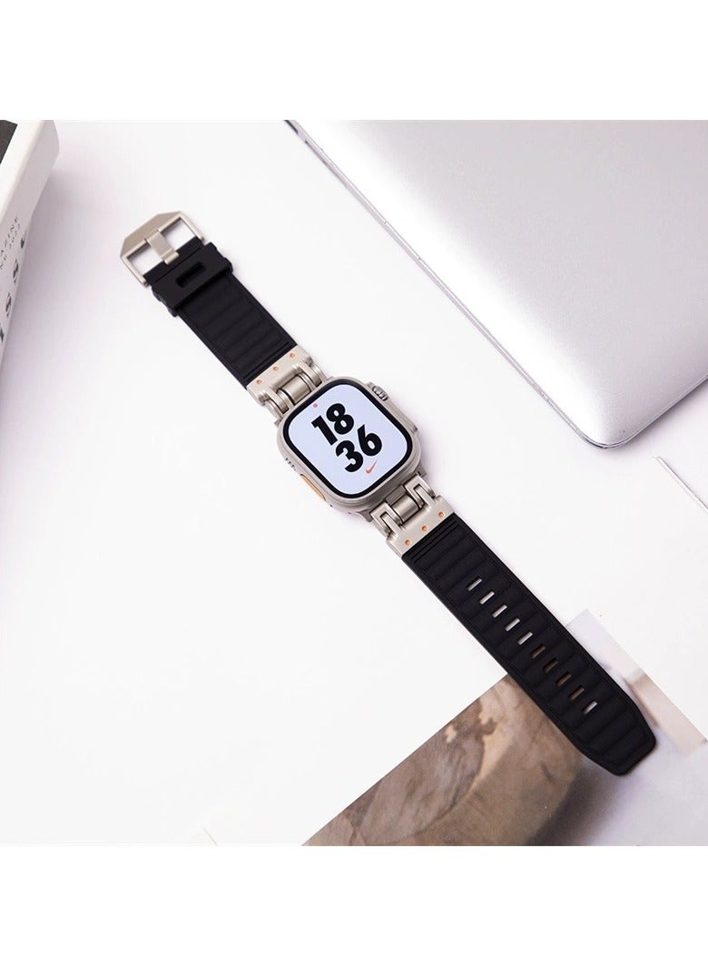 Samu Apple Watchband  For Ultra 1/2 49mm, Series 9/8/SE2/7/6/SE/5/4/3/2/1 45mm/44mm/42mm Durable Metal Connector Band - Black - Image 2