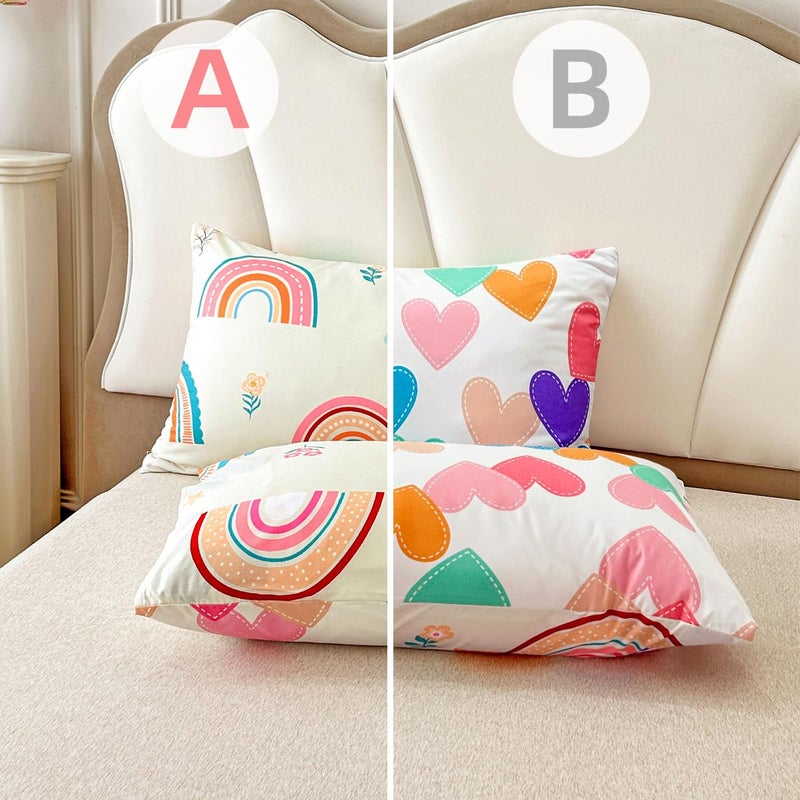 Btargot Lightweight Soft 3 Piece Rainbow Comforter Set with 2 Pillow Covers, Cartoon Love Hearts Flowers and Grass Bedding Set for Girls Boys Kids, Queen Multi-Color - Image 4