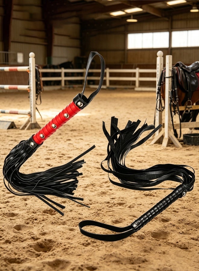 Bukela 2 Piece Leather Horse Whip Faux Leather Whip Handle for Outdoor Sports Horse Riding Training Whip - Image 1