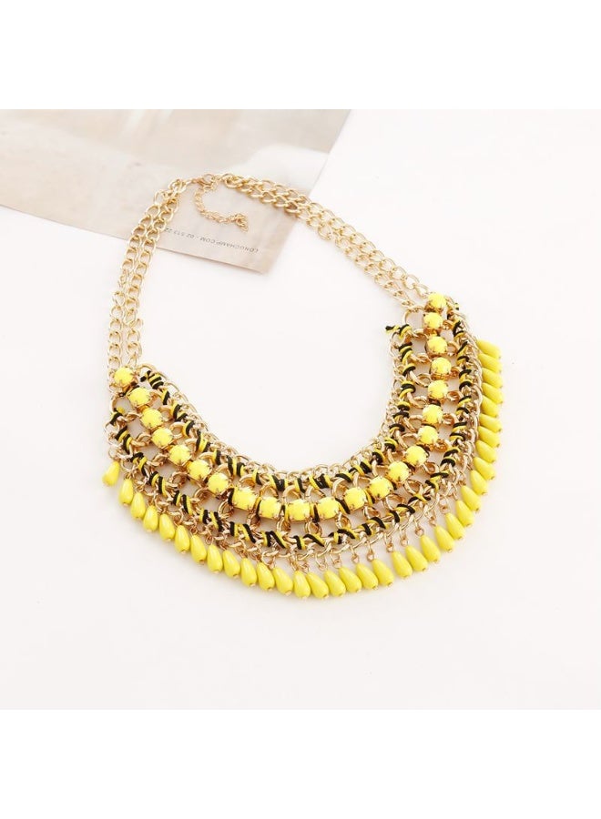 NIBEMINENT European and American Luxury Bohemian Style Multi-Layer Woven Water Drop Pendant Necklace 9231