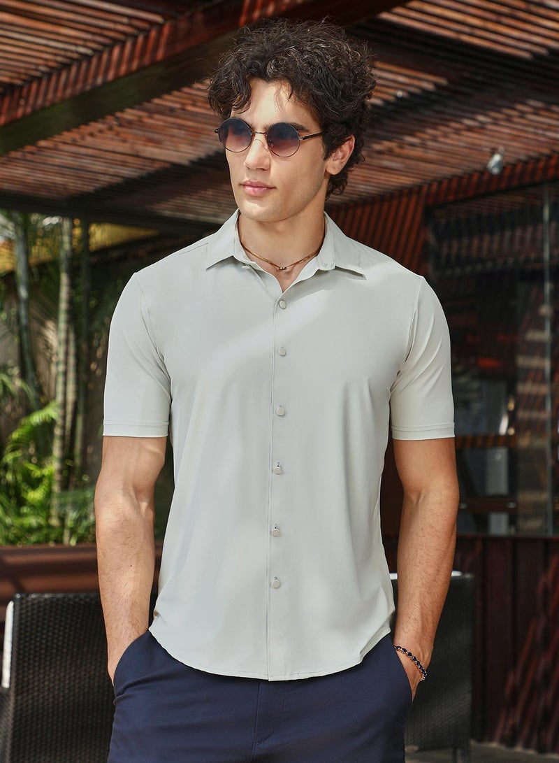 Campus Sutra Men's Sage Green Seamless Solid Shirt - Image 1