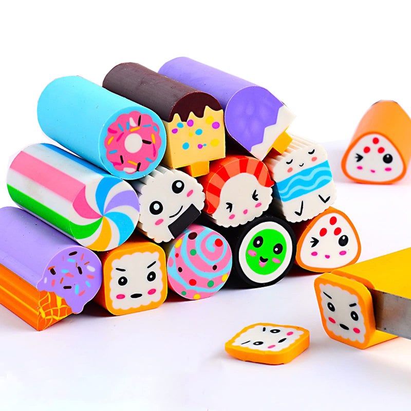 Dreamm Food Erasers 12 Pack Sushi Desserts Desk Pet Erasers for Kids Cute Fun School Supplies Prize Gifts Party Favors - Image 1