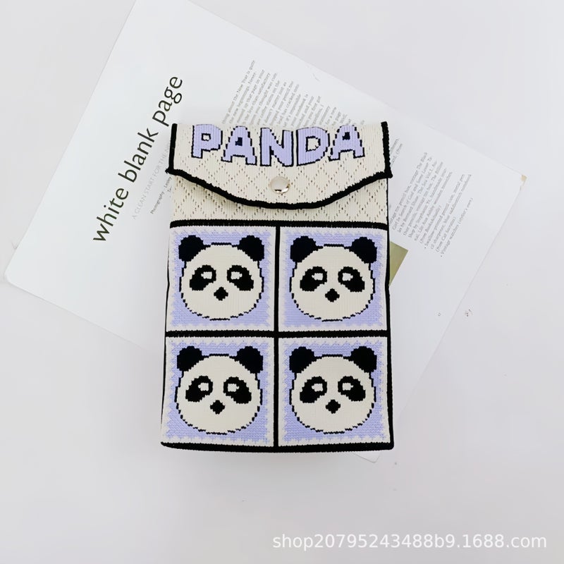 New Fashion All-Match Fashionable Knitted Bag Hand Bag Casual Cute Crossbody Bag Panda Mobile Phone Bag - Image 1