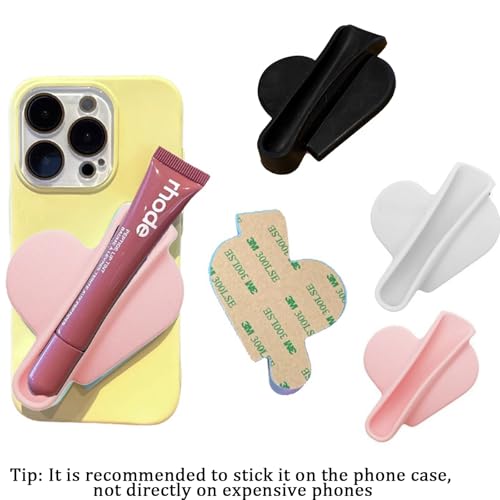 Rookii Heart Shape Lip Gloss Holder Phone Case, Lipstick Holder Phone Case.Silicone Lipgloss Holder, Adhesive Lip Gloss Balm Phone Card Holder for iPhone and Android (pink) - Image 3