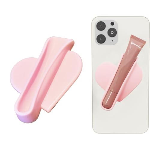 Rookii Heart Shape Lip Gloss Holder Phone Case, Lipstick Holder Phone Case.Silicone Lipgloss Holder, Adhesive Lip Gloss Balm Phone Card Holder for iPhone and Android (pink) - Image 1