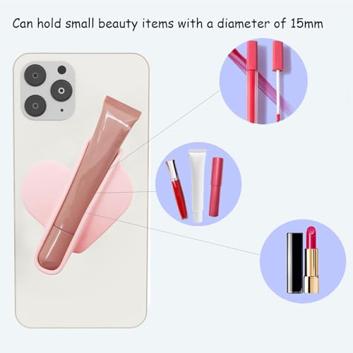 Rookii Heart Shape Lip Gloss Holder Phone Case, Lipstick Holder Phone Case.Silicone Lipgloss Holder, Adhesive Lip Gloss Balm Phone Card Holder for iPhone and Android (pink) - Image 4