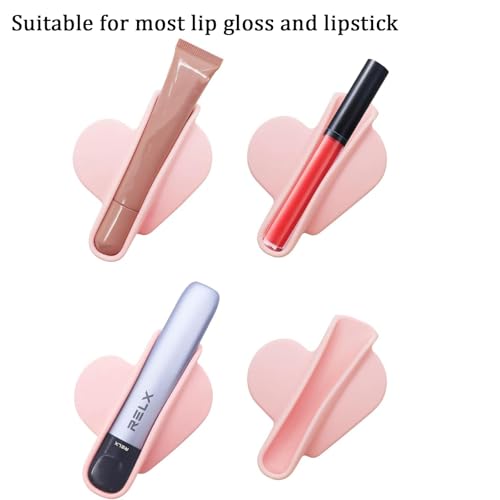 Rookii Heart Shape Lip Gloss Holder Phone Case, Lipstick Holder Phone Case.Silicone Lipgloss Holder, Adhesive Lip Gloss Balm Phone Card Holder for iPhone and Android (pink) - Image 2