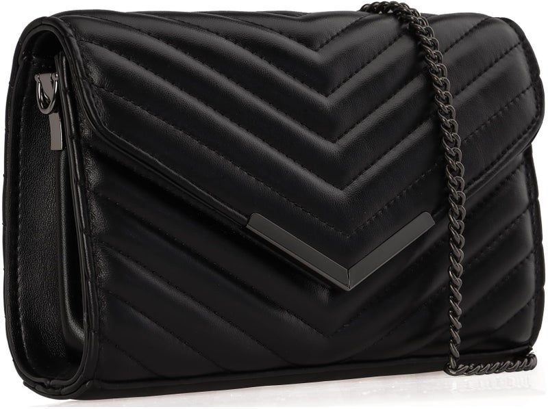 DEXMAY DM DEXMAY Women Clutch Purses Fashion Quilted Vegan Leather Envelope Evening Handbags Crossbody Bags with Chain Shoulder Strap Black - Image 1