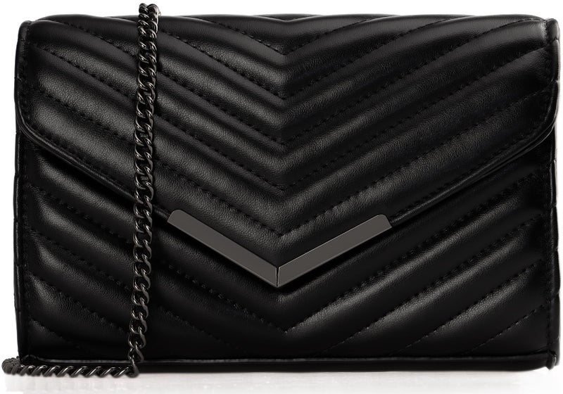 DEXMAY DM DEXMAY Women Clutch Purses Fashion Quilted Vegan Leather Envelope Evening Handbags Crossbody Bags with Chain Shoulder Strap Black - Image 2