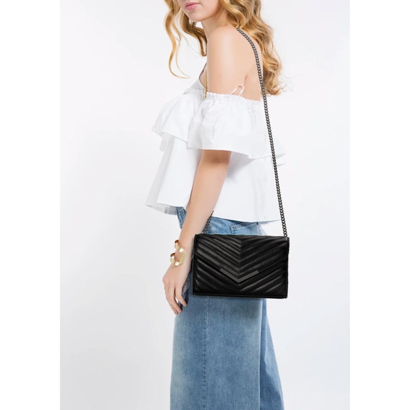 DEXMAY DM DEXMAY Women Clutch Purses Fashion Quilted Vegan Leather Envelope Evening Handbags Crossbody Bags with Chain Shoulder Strap Black - Image 3