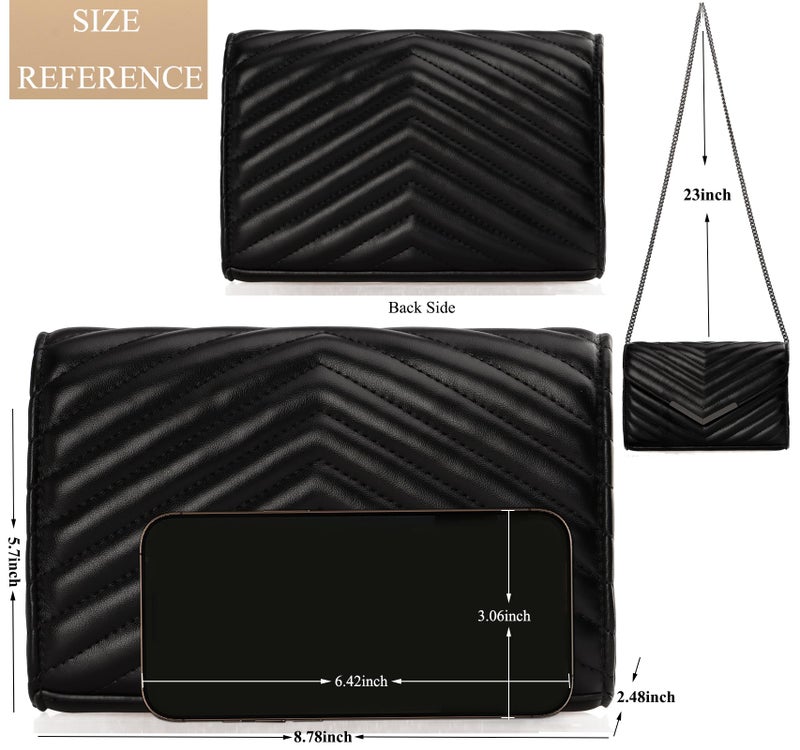 DEXMAY DM DEXMAY Women Clutch Purses Fashion Quilted Vegan Leather Envelope Evening Handbags Crossbody Bags with Chain Shoulder Strap Black - Image 4