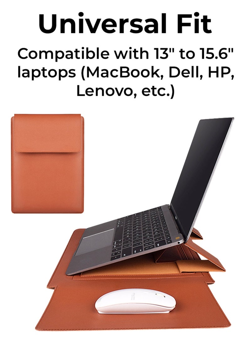 glassology 3-in-1 Laptop Sleeve – 14.1" Brown13-14 Inch Laptop Sleeve Case Leather Bag with Stand Compatible with all 13-14'' PC, Leather Laptop Case with Mouse Pad Notebook Computer Protective Cover Slim Bag - Image 3
