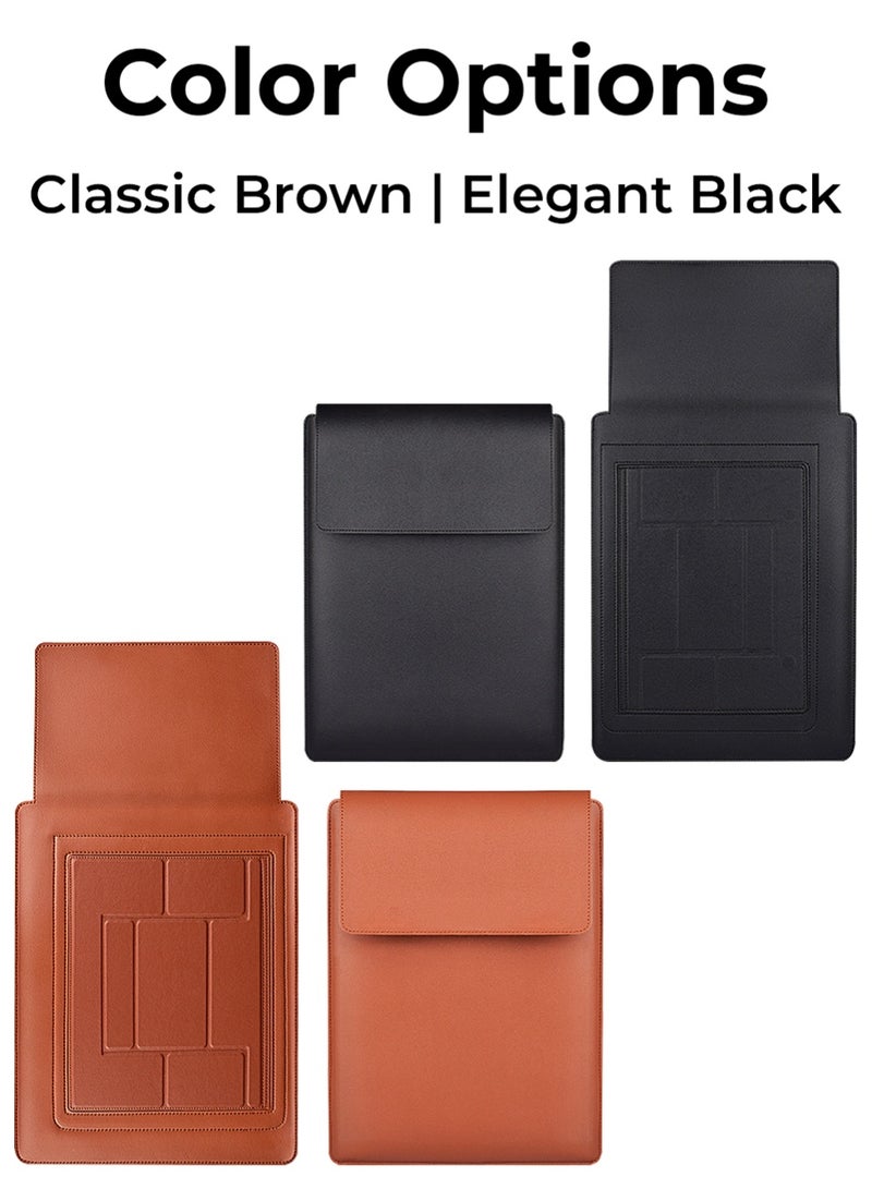 glassology 3-in-1 Laptop Sleeve – 14.1" Brown13-14 Inch Laptop Sleeve Case Leather Bag with Stand Compatible with all 13-14'' PC, Leather Laptop Case with Mouse Pad Notebook Computer Protective Cover Slim Bag - Image 2