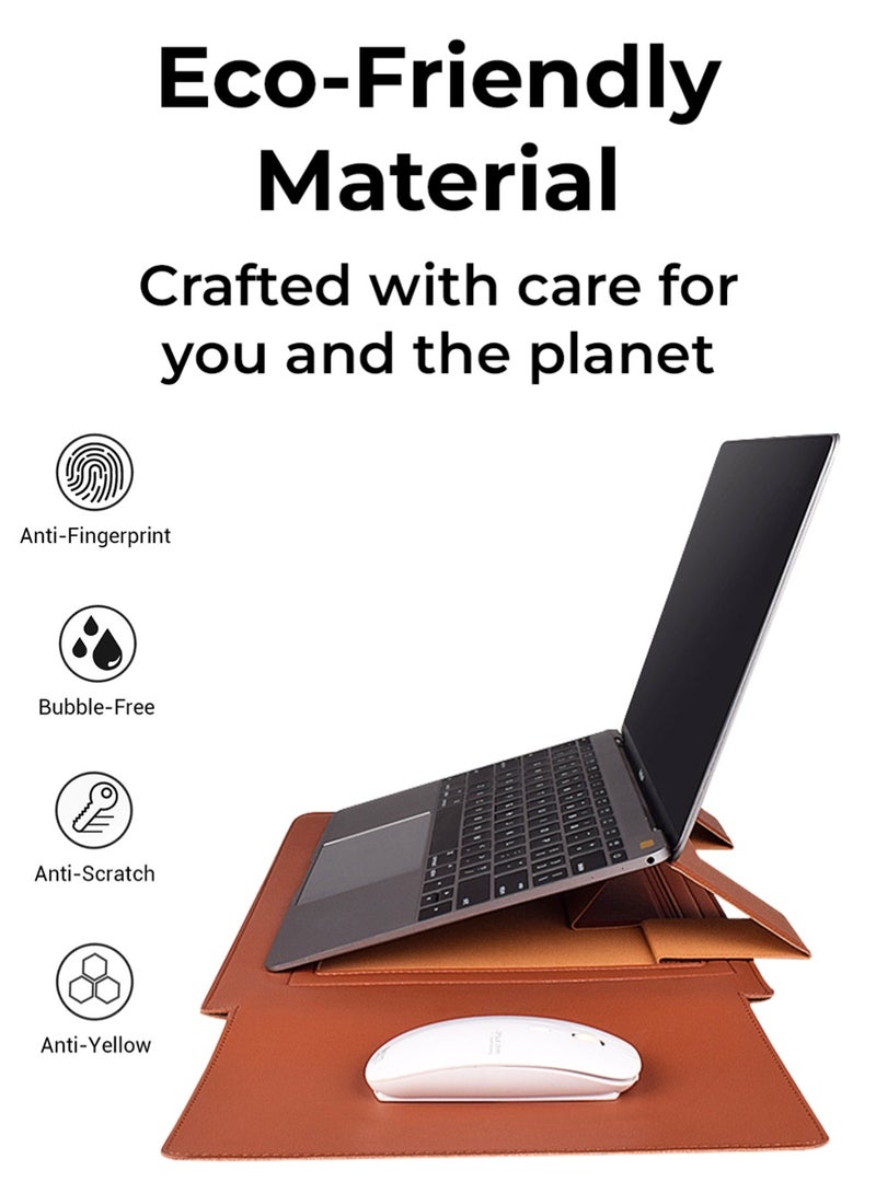 glassology 3-in-1 Laptop Sleeve – 14.1" Brown13-14 Inch Laptop Sleeve Case Leather Bag with Stand Compatible with all 13-14'' PC, Leather Laptop Case with Mouse Pad Notebook Computer Protective Cover Slim Bag - Image 5