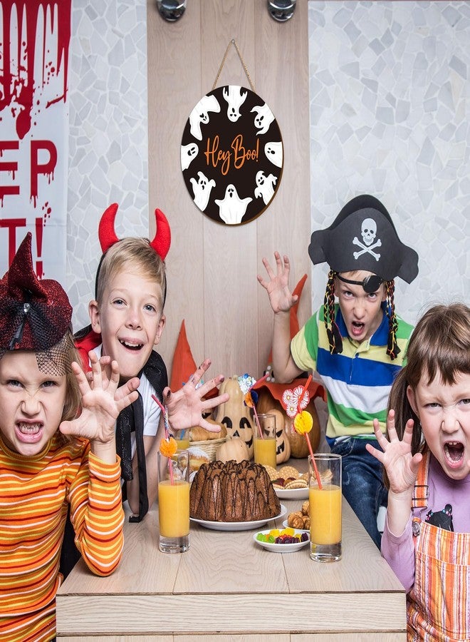 JarThenaAMCS زينة هالوين من JarThenaAMCS، لافتة ترحيبية للباب، لافتة خشبية معلقة عليها صورة شبح "هاي بو"، مثالية لحفلات الهالوين، مناسبة للاستخدام الداخلي والخارجي، لتزيين الشرفة أو الجدار أو الباب الأمامي. - Image 4