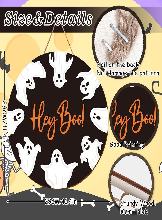 JarThenaAMCS زينة هالوين من JarThenaAMCS، لافتة ترحيبية للباب، لافتة خشبية معلقة عليها صورة شبح "هاي بو"، مثالية لحفلات الهالوين، مناسبة للاستخدام الداخلي والخارجي، لتزيين الشرفة أو الجدار أو الباب الأمامي. - Image 2