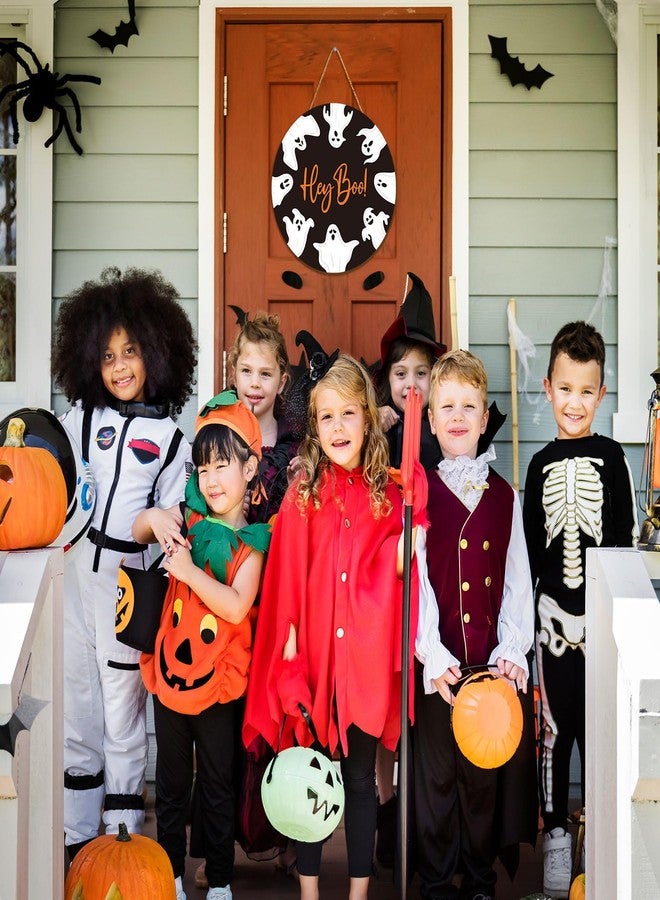 JarThenaAMCS زينة هالوين من JarThenaAMCS، لافتة ترحيبية للباب، لافتة خشبية معلقة عليها صورة شبح "هاي بو"، مثالية لحفلات الهالوين، مناسبة للاستخدام الداخلي والخارجي، لتزيين الشرفة أو الجدار أو الباب الأمامي. - Image 3