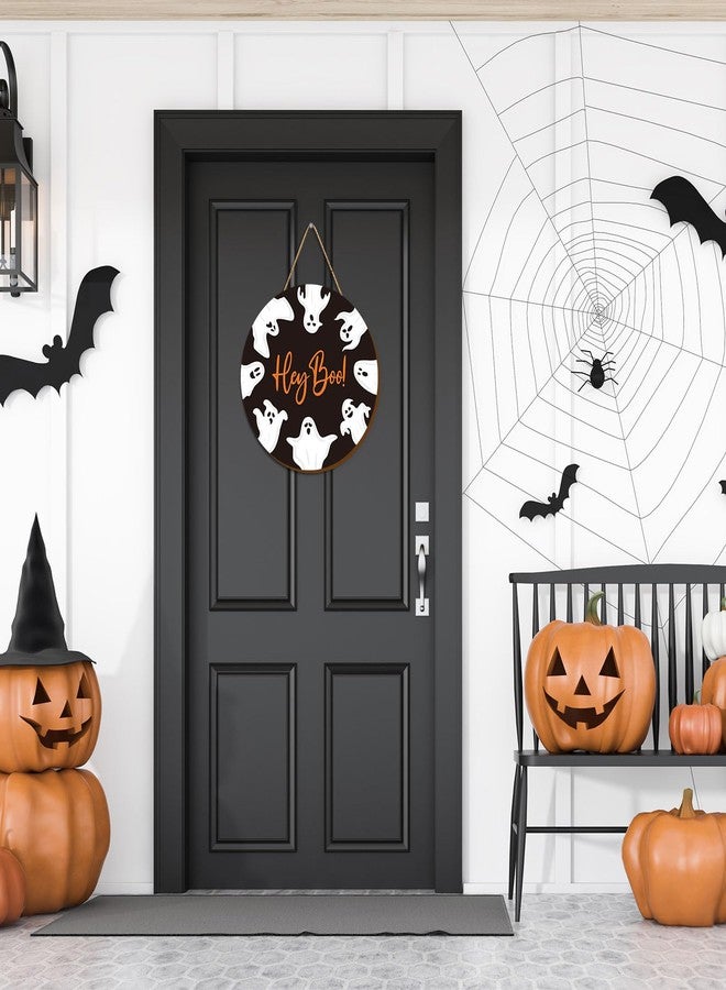 JarThenaAMCS زينة هالوين من JarThenaAMCS، لافتة ترحيبية للباب، لافتة خشبية معلقة عليها صورة شبح "هاي بو"، مثالية لحفلات الهالوين، مناسبة للاستخدام الداخلي والخارجي، لتزيين الشرفة أو الجدار أو الباب الأمامي. - Image 5