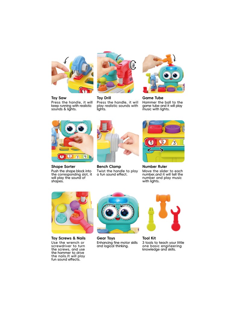 Hola 9-in-1 Robot Workbench for Toddlers 12+ Months | Kids Electronic Tool Bench with Electric Drill, Lights & Sounds | STEM Pretend Play Toy - Image 4