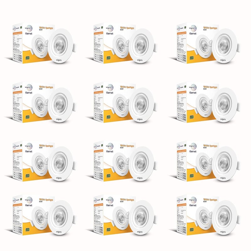 WIPRO Wipro Garnet 6W Round Led Wave SpotlightCob Spotlight for CeilingCool White Light 6500KAdjustable DesignRecessed Tiltable Downlighter for False CeilingCutout 75 MmPack of 12  - Image 1
