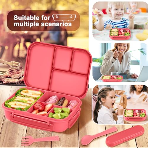 Amathley Lunch Box Kids,Bento Box Adult,Leakproof Lunch Containers for Adults/Kids/Toddler,1200ML-4 Compartments bento Lunch box with Utensil,Microwave & Dishwasher & Freezer Safe (Pink Berry) - Image 5